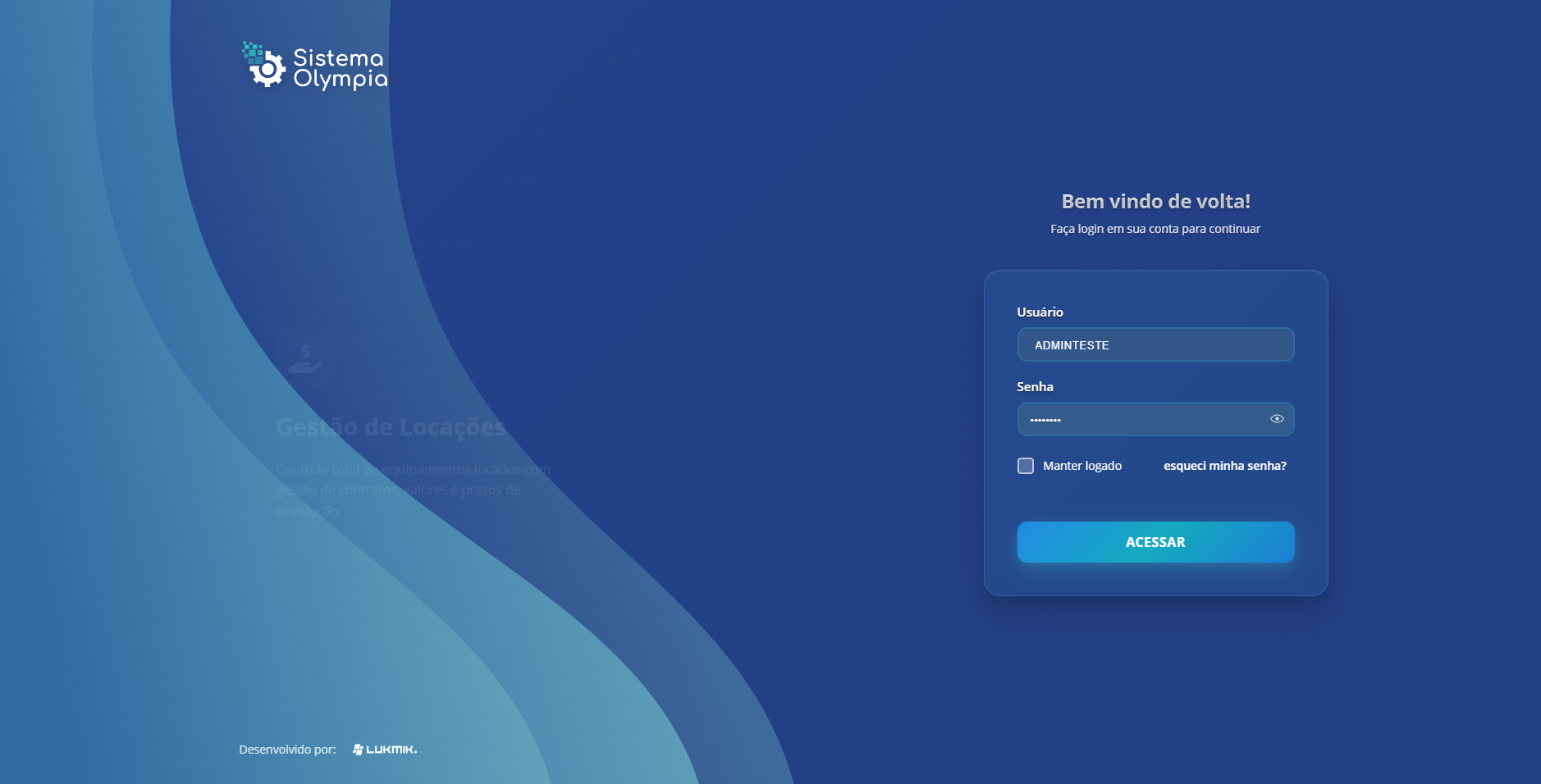 Sistema Olympia - Tela de Login
